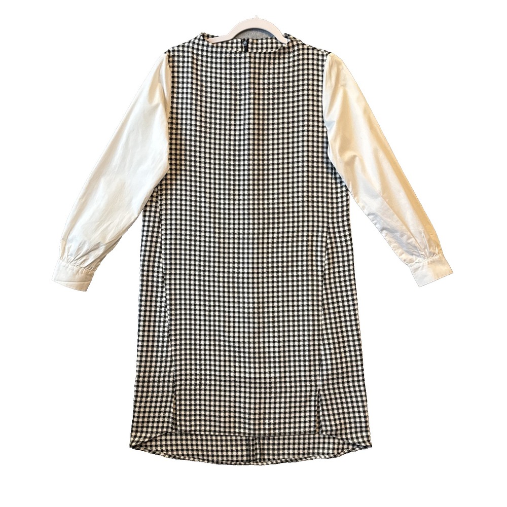 b+ab Houndstooth Shift Dress S Black White Gingham Long Sleeve Preppy Academia